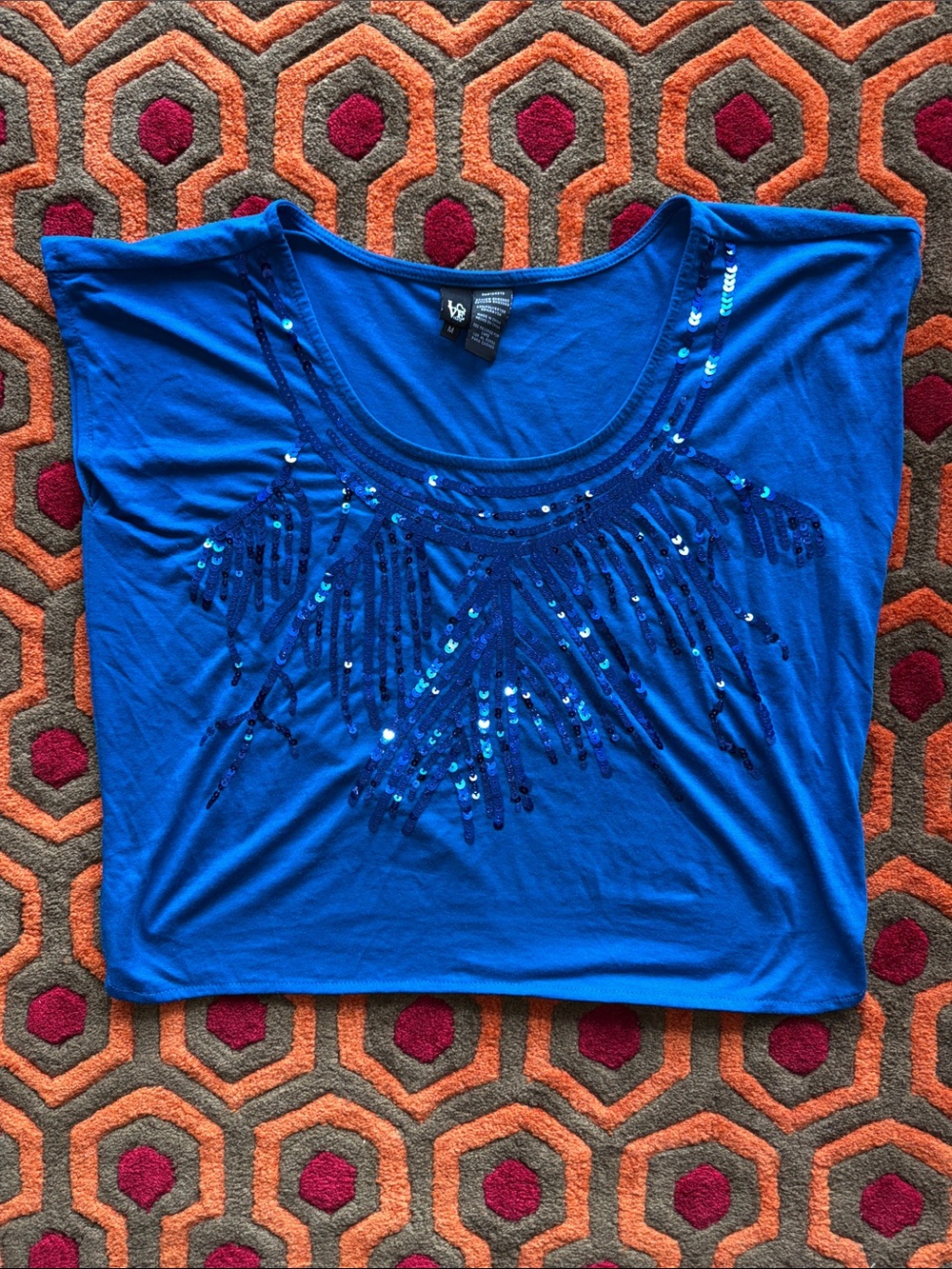 MAKE OFFER! Love Tease Royal Blue Short Sleeve Sequin Fringe Top Medium